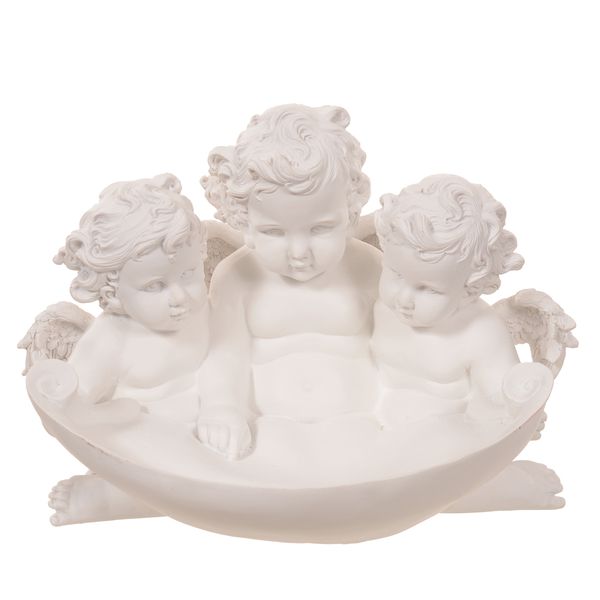 Trio de Anjinhos Resina Branco Decoração 27cm 