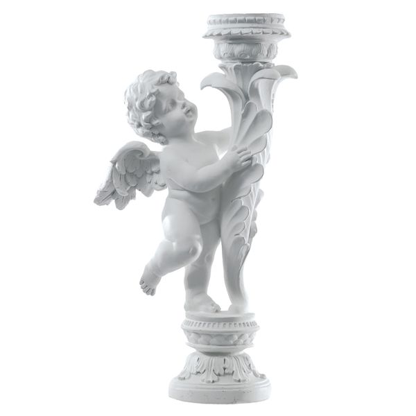 Castiçal Anjo Natalino em Resina Branco 41,5cm