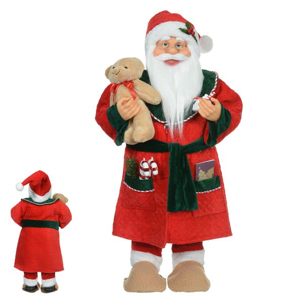 Papai Noel de Pijama Roupão Vermelho 45cm com Ursinho