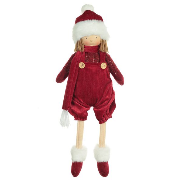 Enfeite Natal Menino Sentado Roupinha Tweed Macacão 43cm