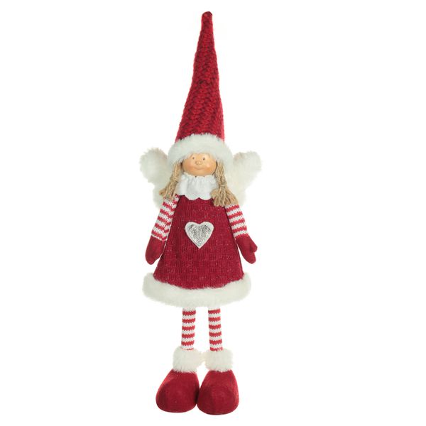 Enfeite Natal Menina em Pé Asas Roupa Tricot Coração 45cm