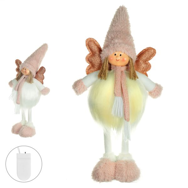 Boneco De Natal Menina Em Pé Com Led Rosa E Branco 42cm