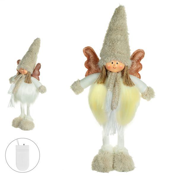 Boneco de Natal Menina em Pé com Led Bege e Branco 42cm