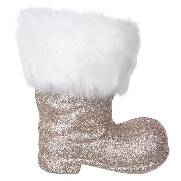 Enfeite Natal Bota Glitter Champanhe com Pluma 20x15cm