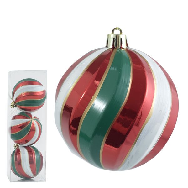 Bola De Natal Decorada Colorida Listras 3 Unidades 8cm