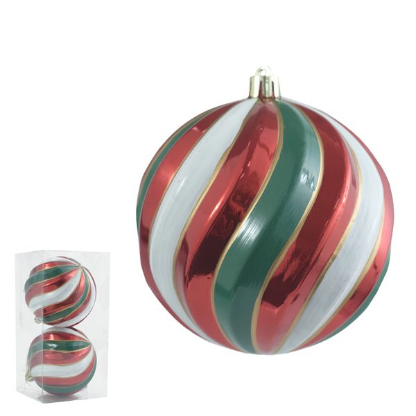 Bola De Natal Decorada Colorida Listras 2 Unidades 10cm