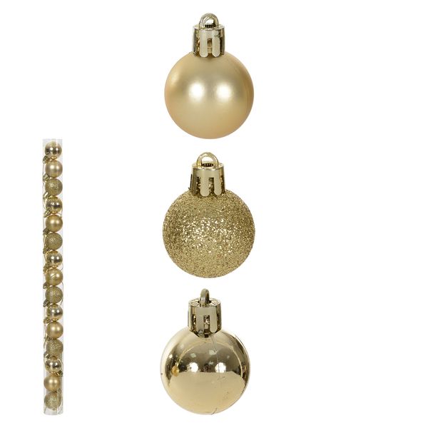 Jogo 15 Bolas de Natal Tubo Misto Dourado 4cm