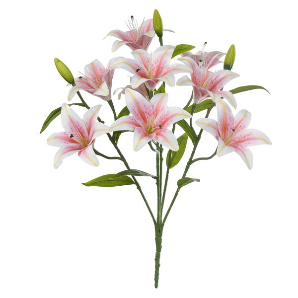 Lírio Rosa Artificial Buque Com 9 Flores 55cm Toque Real