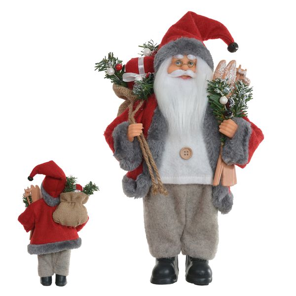 Papai Noel Em Pé Esquiador Vermelho e Cinza 30cm