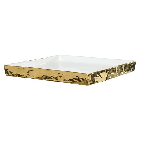 Bandeja Decorativa Porcelana Branco E Dourado 23cm