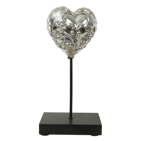 Escultura Decorativa Coração Prata 25cm