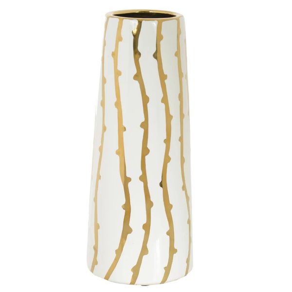 Vaso Decorativo em Cerâmica 24,5cm Branco e Dourado