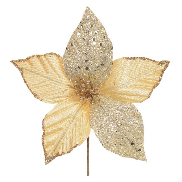 Flor De Natal Pequena Veludo Dourada Com Brilho