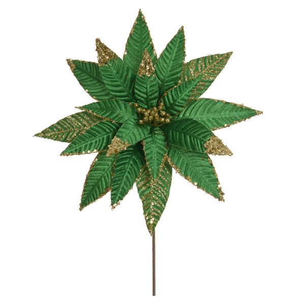 Flor Natalina Veludo Verde Glitter Dourado Luxo Flor Natal