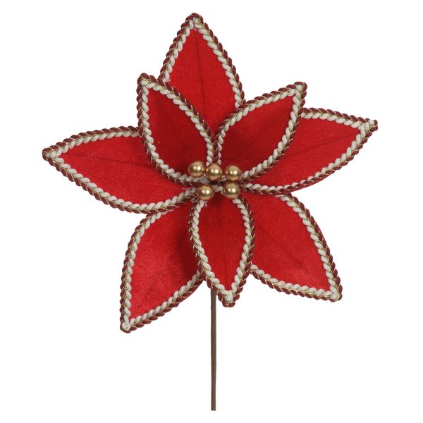 Flor De Natal Veludo Vermelho Detalhes Luxo Dourado