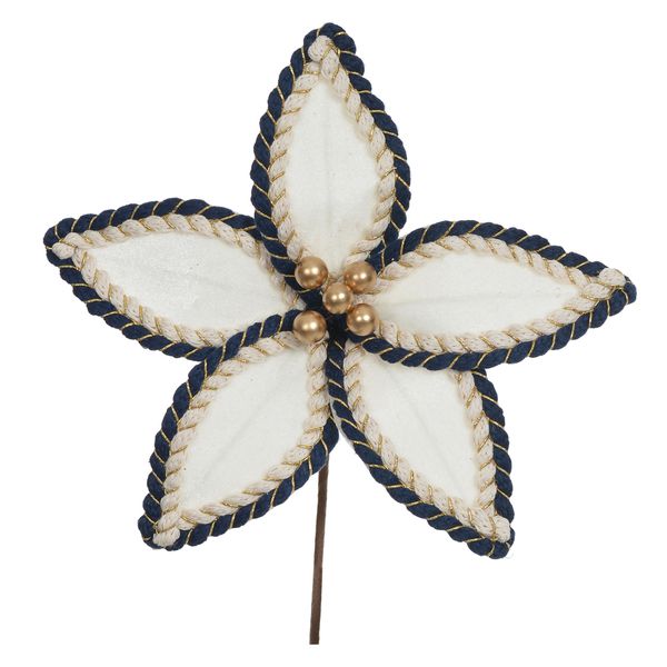 Flor Natalina Veludo Off White Azul Com Berry Dourado