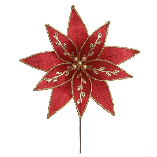 Flor Natalina Veludo Vermelho Com Dourado Luxo Flor De Natal