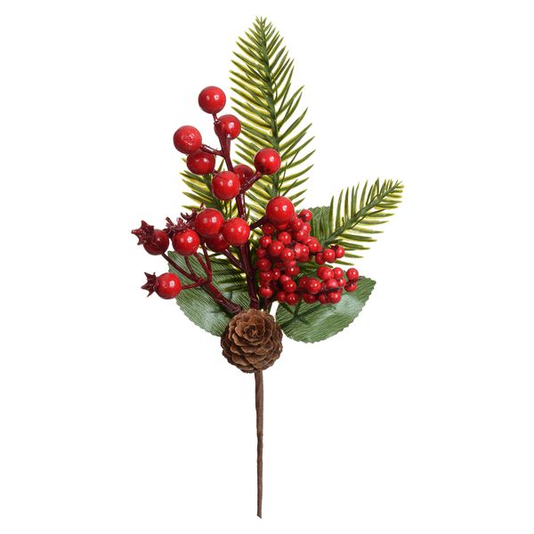 Galho Decorativo Natal Pick Berry Com Pinha 27cm