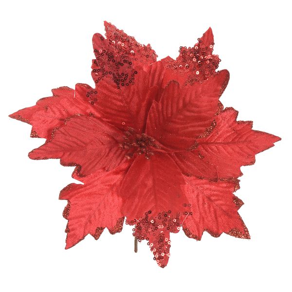 Flor Natalina Poinsetia Vermelha Com Brilho