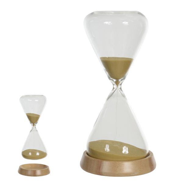 Ampulheta Decorativa Em Vidro Base Madeira 30 Minutos Ocre