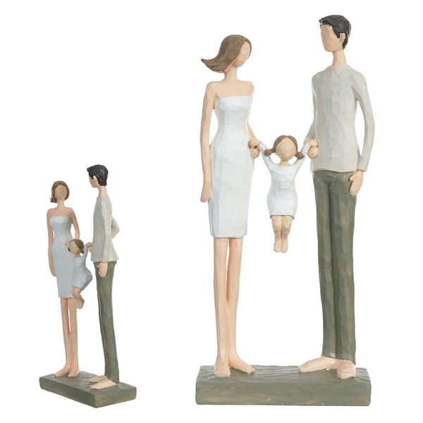 Escultura Família Decorativa Pai Mãe E 1 Filha Menina