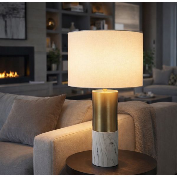 Abajur Decorativo Metal e Marmore Bivolt Branco e Dourado 64cm