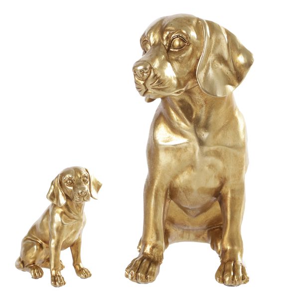 Escultura Decorativa Cachorro Sentado Poliresina Dourado