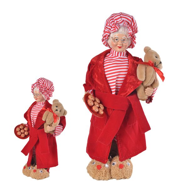 Mamãe Noel Em Pé De Pijama Ursinho E Pantufa Cookies 30cm Vermelho