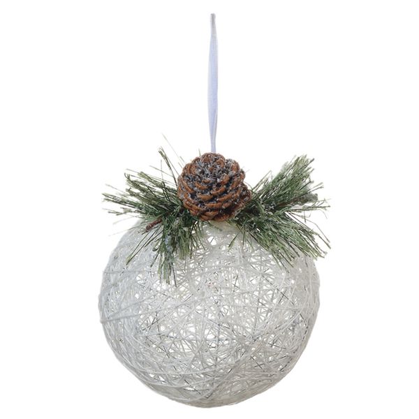 Bola Decorada Aramada Brilho Branco Com Pinha 12cm
