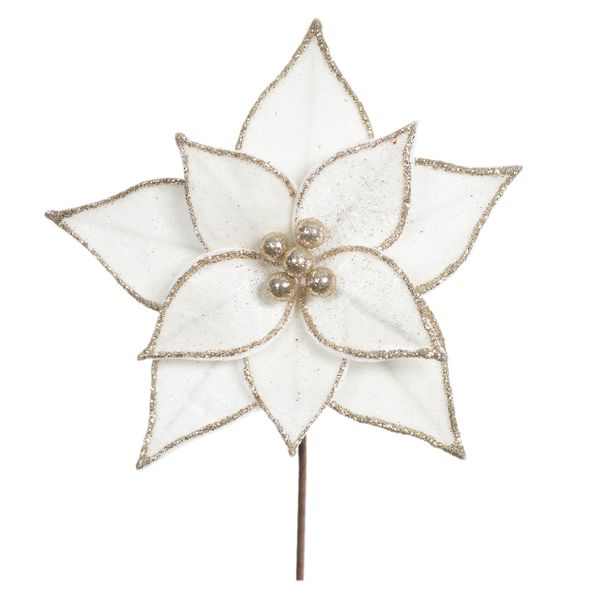 Flor De Natal Veludo Off Champagne Com Brilho