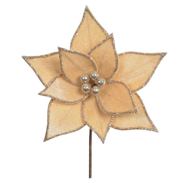 Flor De Natal Veludo Champagne Com Brilho