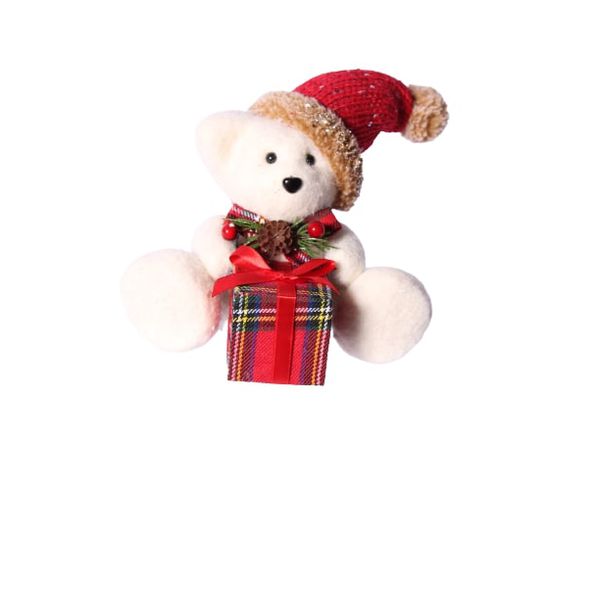 Urso Sentado com Presente Branco e Vermelho 17cm