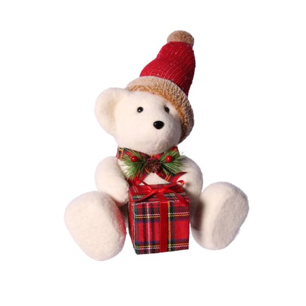 Urso Sentado com Presente Branco e Vermelho 26cm Tok da Casa