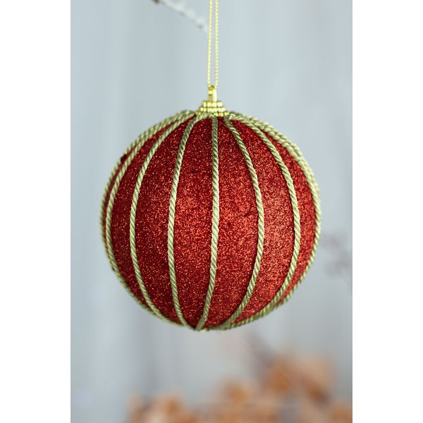 Caixa com 3 Bolas Decoradas Vermelha Com Fio Dourado 10 Cm