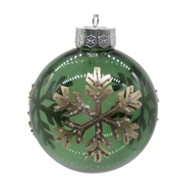 Bola Decorativa Verde Translucida Floco De Neve Brilho 13cm