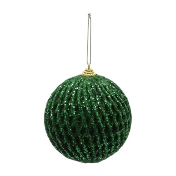 Kit 3 Bolas Natal Decoradas Verde Com Brilho 10cm