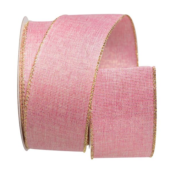 Fita Decorativa 6,3cm Rosa Detalhes Dourado 9,14m