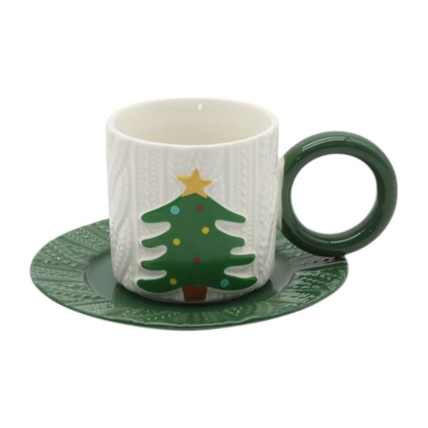 Caneca Pinheiro Natal com Pires Verde e Branco