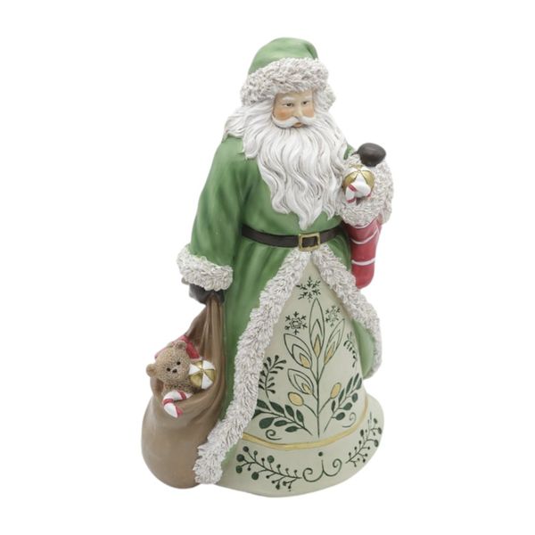 Papai Noel Em Resina Luxo Natal Verde Mint Ursinho e Bota 30cm