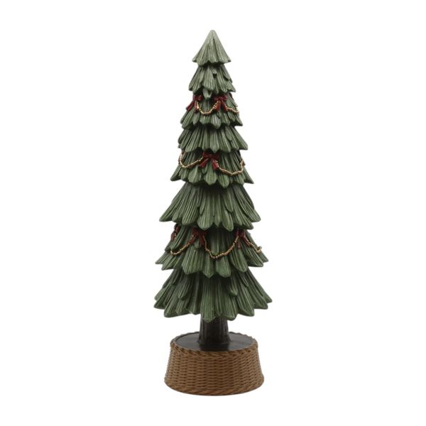 Árvore Decorativa Resina Verde Com Laços Vermelho 41cm