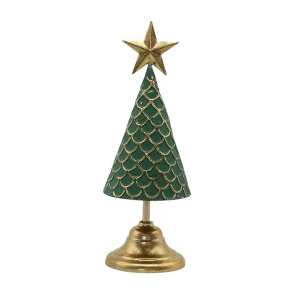 Árvore Decorativa Estrela Natal em Metal Verde e Dourado 33cm