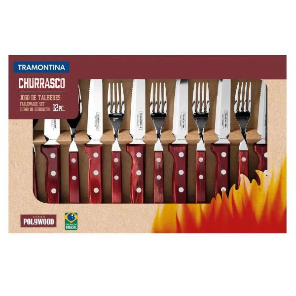 Jogo de Talheres de Churrasco Tramontina Polywood 12 Peças Aço Inox