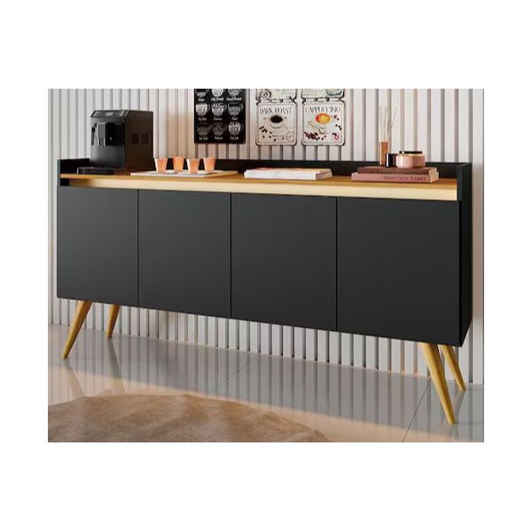 Aparador Buffet Gold 4 Portas Preto Móveis Primus