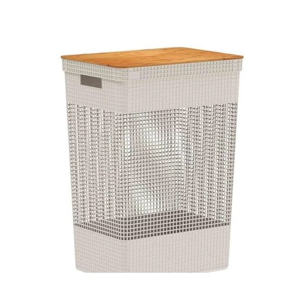 Cesto de Roupas 49L Grid Bege Bambu OU