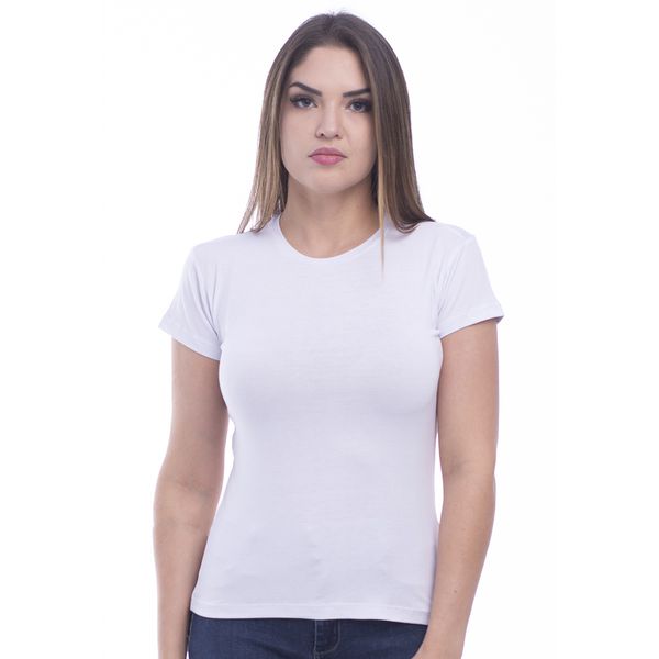 Camiseta T Shirt Algodão Feminina Lisa Blusinha Blusa Baby Look - Branca