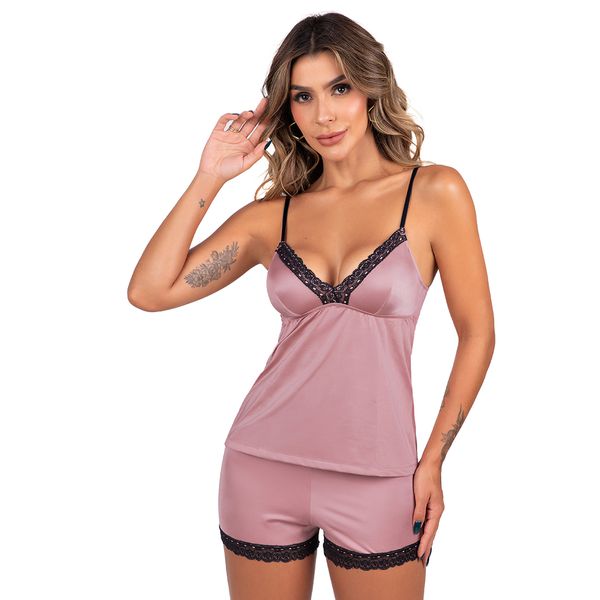 Baby doll em microfibra e renda.