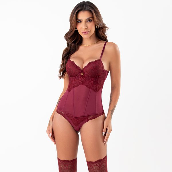 Conjunto Lageli Corselete . Calcinha fio e meias.