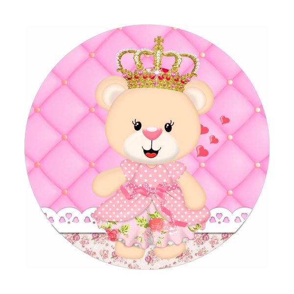 Painel Redondo Ursinha Princesa 1,50x1,50 Tecido Sublimado