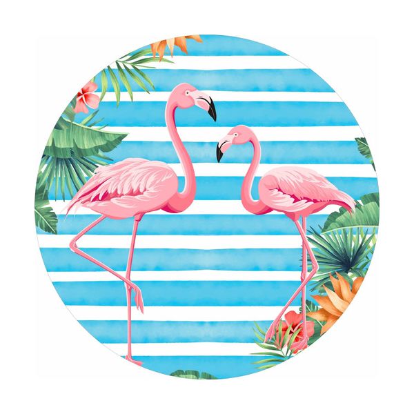 Painel Tecido Festa Flamingos 1,20x1,20 Redondo C/elástico