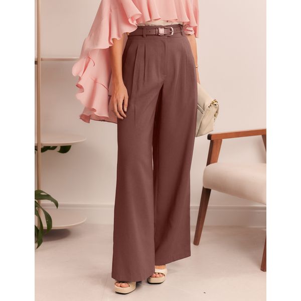 Calça Pantalona Cós Diferenciado Alf. - Marrom